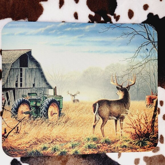Deer On A Farm Western Computer Custom Mouse Pad - Picture 1 of 2